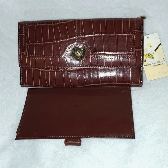 NWT Vintage Westport Collection Croc Embossed Leather Long Checkbook Wallet - Picture 9 of 16